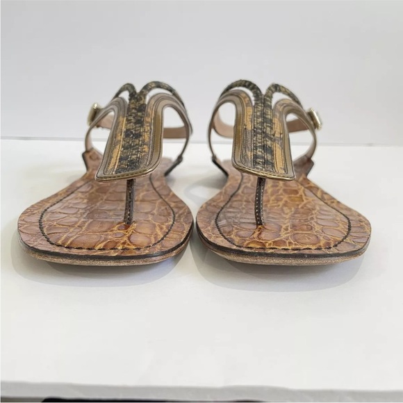 Chloe Carla Croc-Effect Leather Flat Sandals Size 36.5 Brown Bronze Accents - Picture 4 of 10